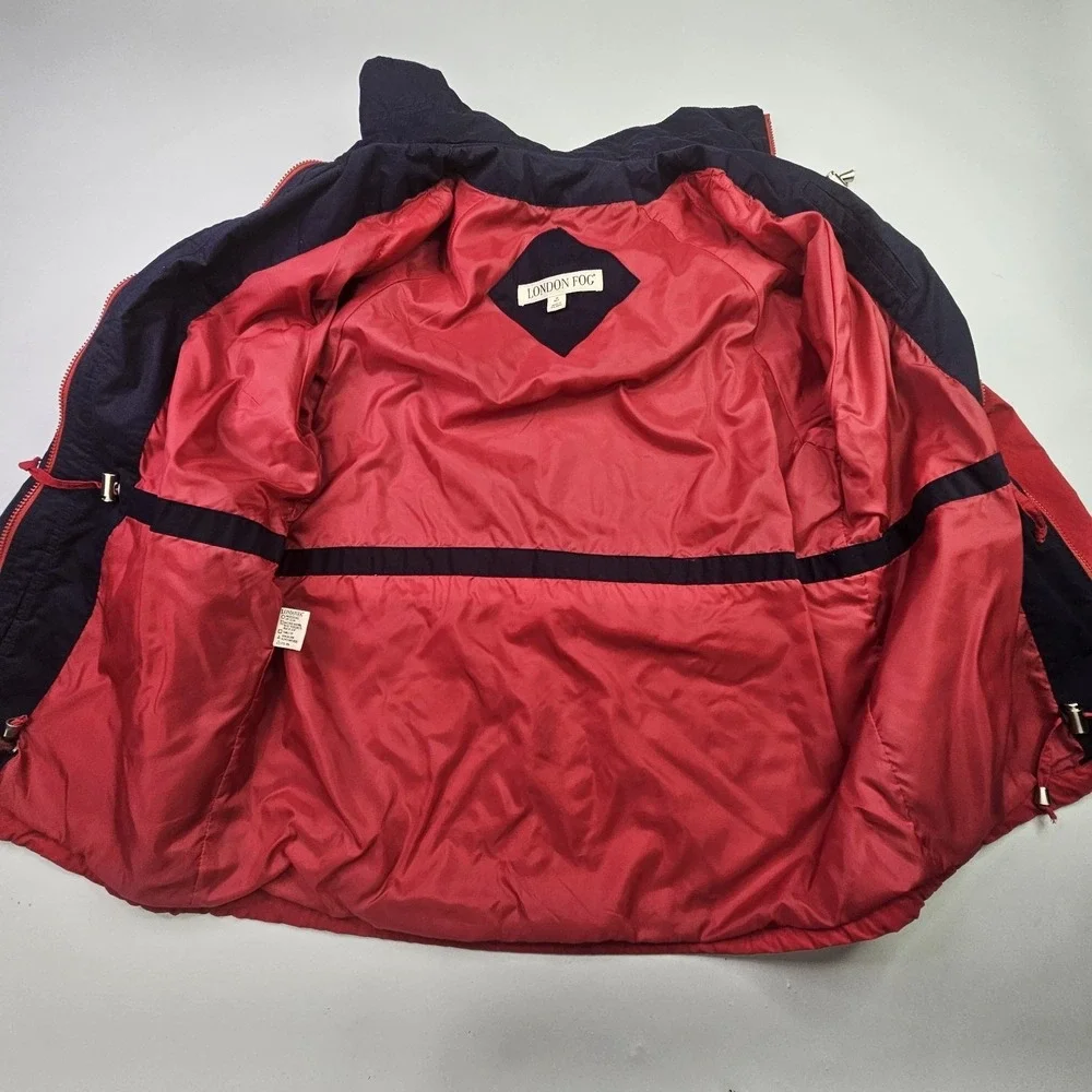 London Fog Hooded Parka Jacket Medium Red Full Zip Button Front Outdoor